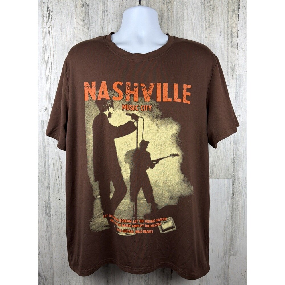 Nashville Music City Musician Silhouette Graphic Polyester T-Shirt XL (24”x29”)